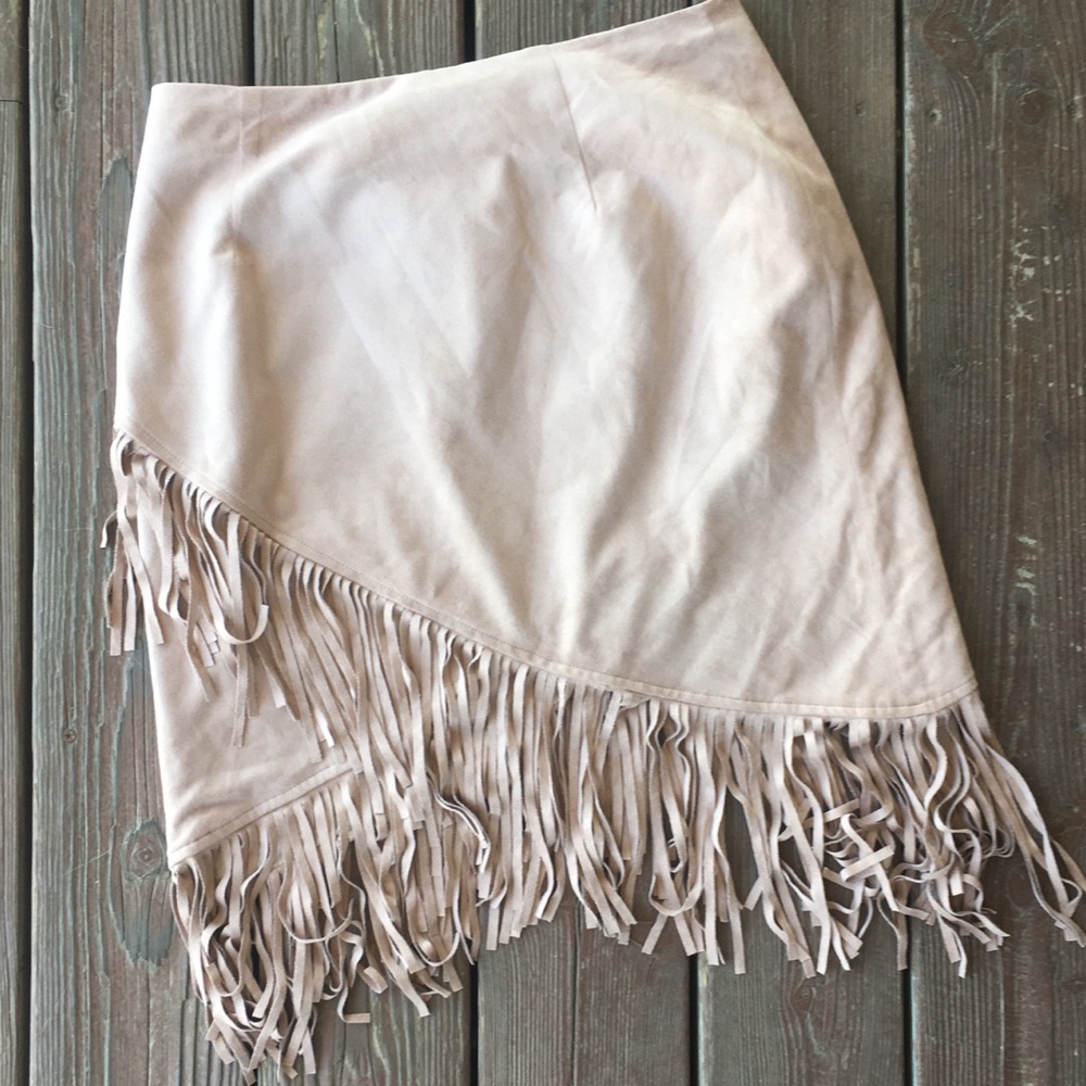 Faux Suede Western Fringe Skirt